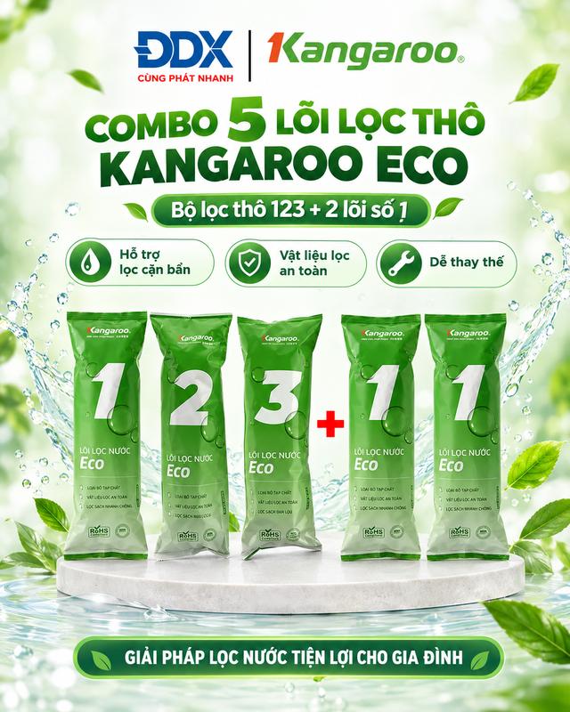 Combo 5 lõi lọc thô Kangaroo Eco(3 lõi 1, 1 lõi 2, 1 lõi 3) | Bộ 5 lõi lọc nước Kangaroo , bảo vệ máy lọc nước gia đình
