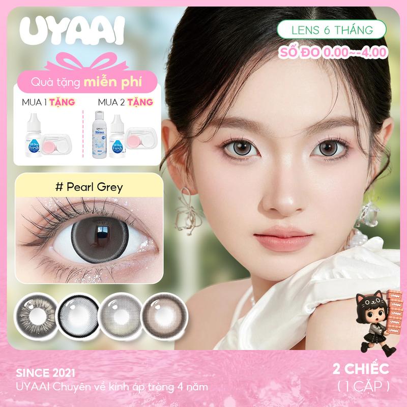 【Số đo 0-4 | MUA 1 TẶNG Gifts Pearl Grey/K4 Grey,Brown, Thai Tea Grey, Kính áp tròng, UYAAI, 14,5mm, 6 tháng, mềm mại,  dễ đeo, cho đôi mắt thoải mái hơn Lens for girls