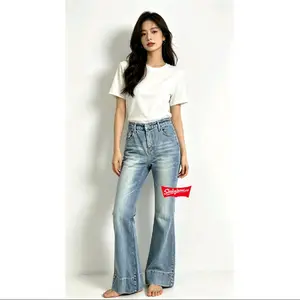 STORE SHAKAJEANS.CO Light Blue jeans Wanita Cutbray DIVA Wide Leg Premium size 27 - 34 Panjang Cewek Denim Dewasa Stylish Nyaman dengan Aksen Ripped & Wash Effect  Stretch Light