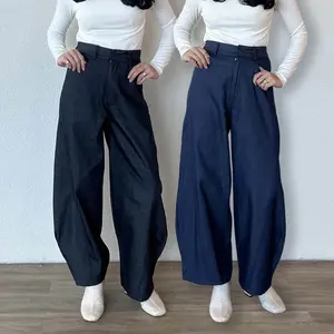 Bling It On - Serella Barrel Denim Pants - Celana Panjang Wanita Jeans Soft Karet Slim Biru