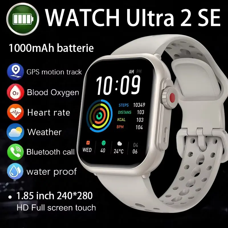 Đồng hồ thông minh thể thao chống nước cho nam và nữ, tương thích với Apple Watch Ultra 2/SE, pin 1000 mAh, màn hình AMOLED, hỗ trợ gọi qua Bluetooth, có tính năng định vị GPS
