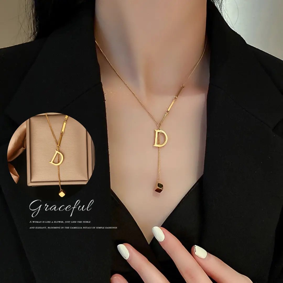 Kalung Titanium Inisial Alphabet Huruf A-Z Cube Anti Karat Korean Style A01-A26