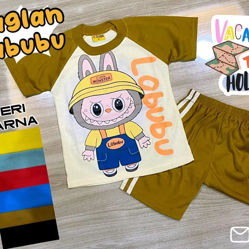 Setelan Labubu Viral Terbaru Anak Laki Laki usia 2-10 Tahun Baju Stelan Cowok labubu Katun 2