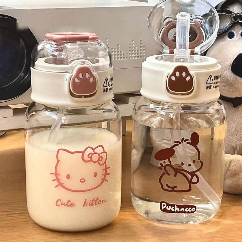 Bình Nước Có Ống Hút, Thiết Kế Hình Mèo Con Dễ Thương, Cầm Tay, Chống Rò Rỉ, Dung Tích 500ml, Làm Bằng Nhựa, Trong Suốt, Thích Hợp Để Uống Nước, Cà Phê Và Sữa, Cốc, Cốc