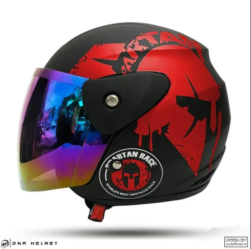 HELM EVO HALF FACE SPARTAN KACA SILVER/PELANGI/HITAM UNTUK PRIA DAN WANITA SUDAH SNI MOTORCYLE 2
