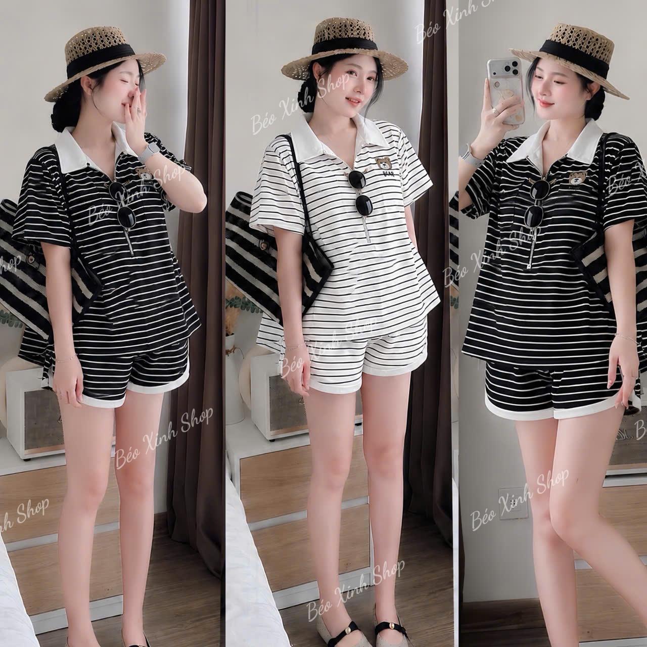 Set Thun Polo kéo Khoá Thêu Gấu Thun Soc Cotton Fom rộng Che Dáng cực Xinh mặc Thoái mái đi chơi , Đi Biển Hot Hít Nữ Cao Cấp cho nàng Chubby Dễ thương Bigsize 45-100kg - A.1832