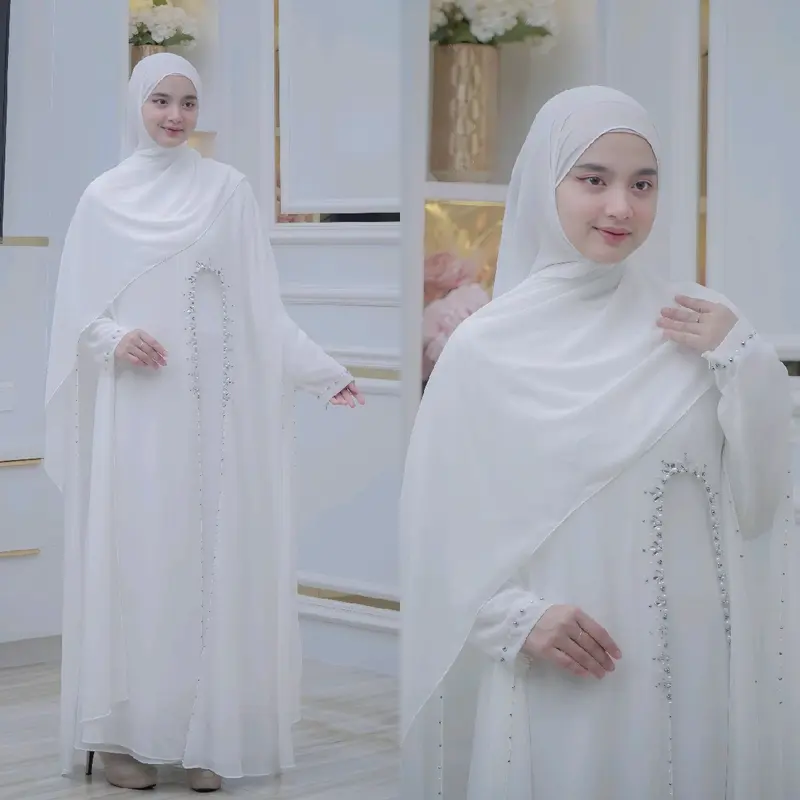 Gamis Wanita Dewasa Set Hijab Pashmina Bahan Ceruty Full Puring Gamis Lebaran Kondangan Pengajian Mewah Cantik Nyaman Pesta Remaja Payet 4