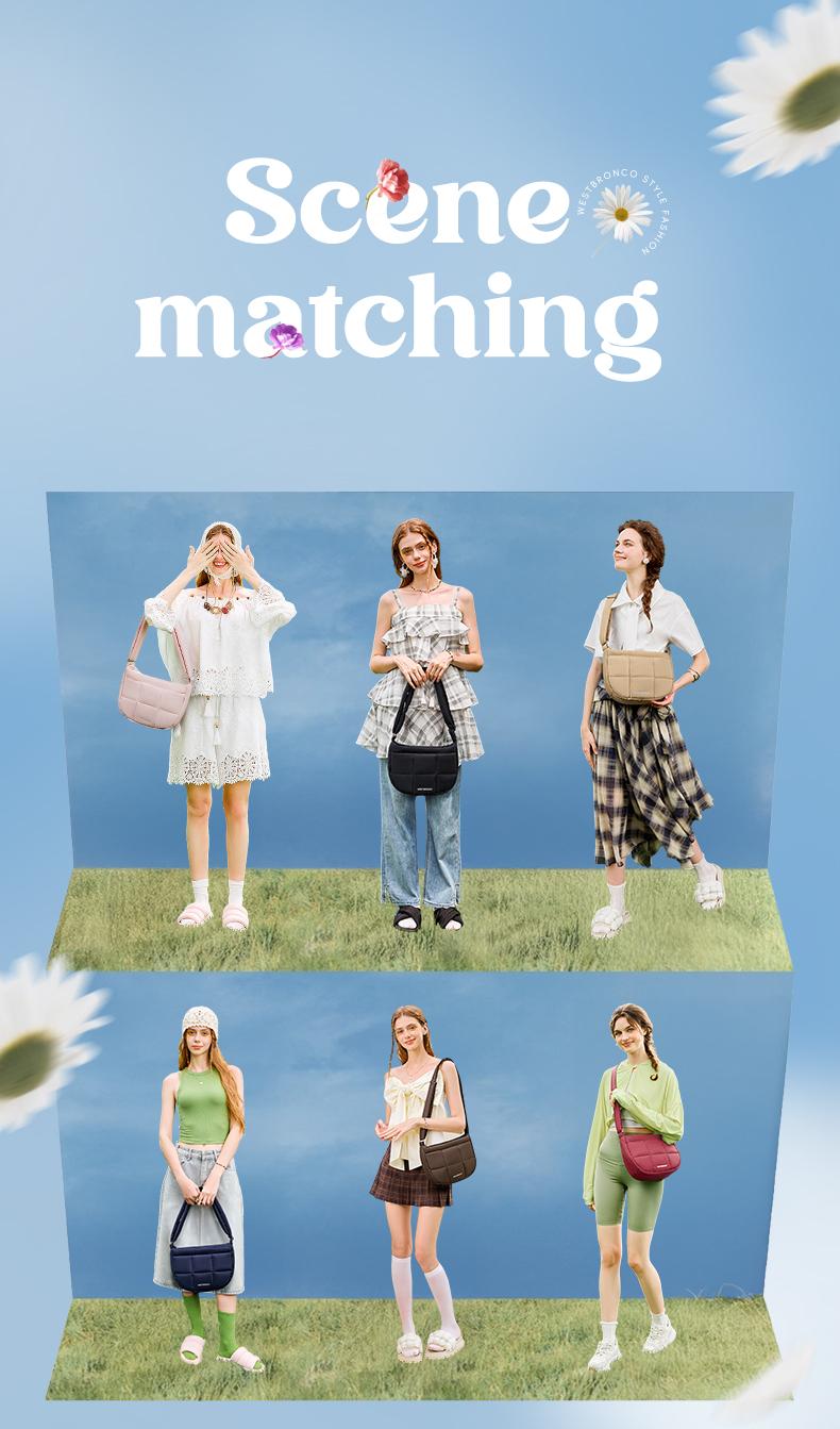 WESTBRONCO [PUFFER LOVA BAG] Shoulder bag, multiple pockets, waterproof, crossbody bag, adjustable shoulder strap, suitable for commuting or going to school.