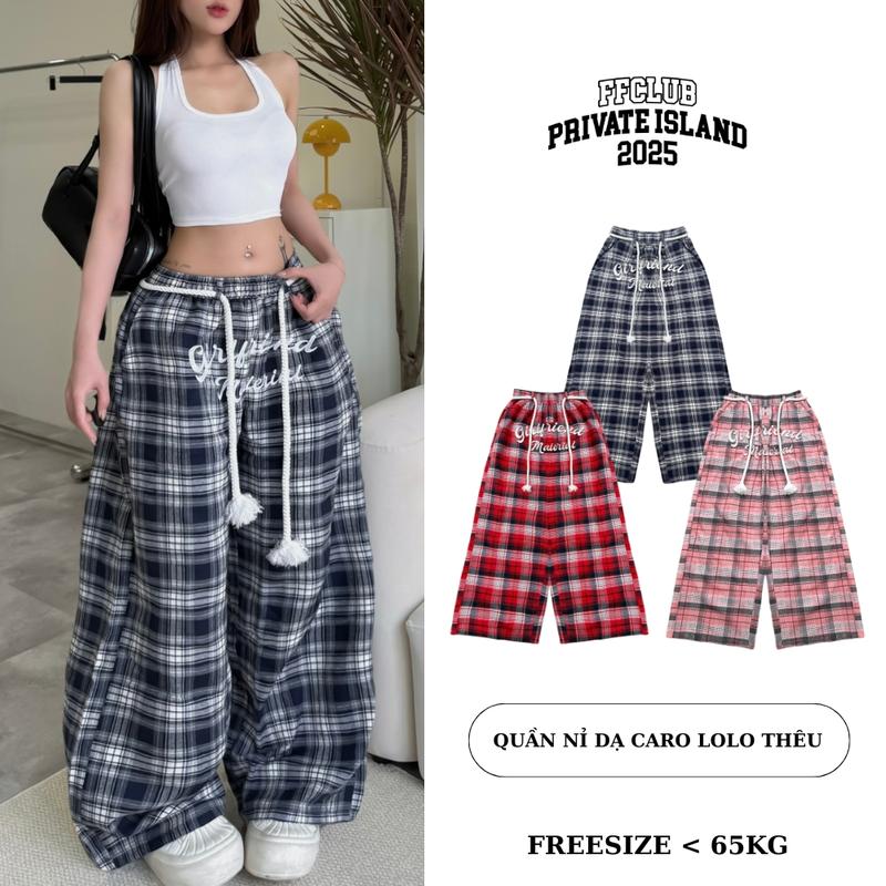 [CÓ TÁCH SET] QUẦN NỈ DẠ ỐNG RỘNG THÊU GIRL FRIEND PHỐI DÂY THỪNG CARO - FRIENDS FOREVER CHÍNH HÃNG