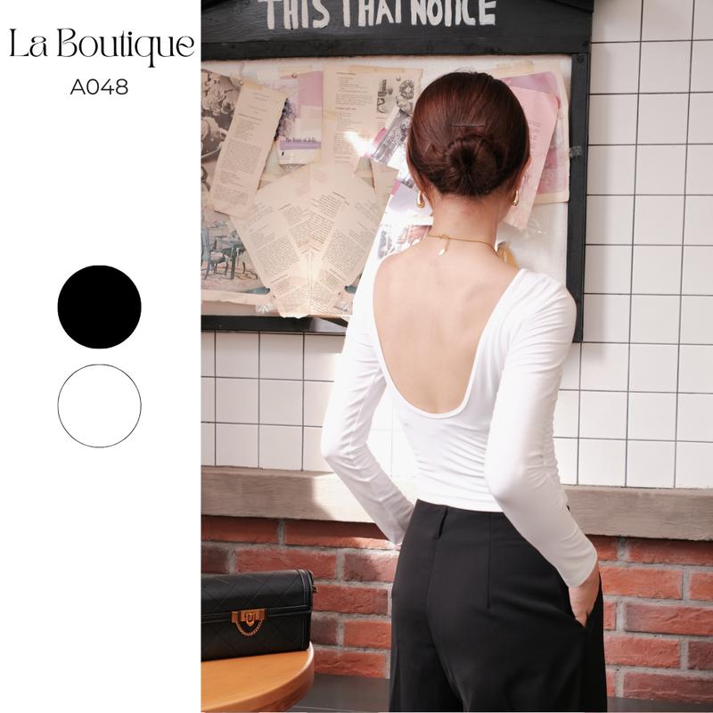 La Boutique - Áo thun ôm hở lưng tay dài fit body tôn dáng Nữ Top Cổ Tròn