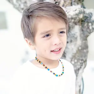 Amber Buddy | JN94 Kalung Anak Baltic Amber Kombinasi Blue Lace Agate. 38 cm Junior