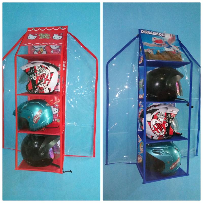 RAK HELM  GANTING 4 KOLOM KARAKTER FULL TRIPLEK DENGAN RITSLETING KANAN KIRI Dinding Penyimpanan Plastik 3