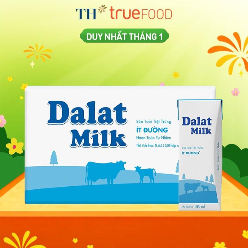 Thùng 48 hộp sữa tươi tiệt trùng Dalatmilk ít đường 180 ml 180 ml x 48
