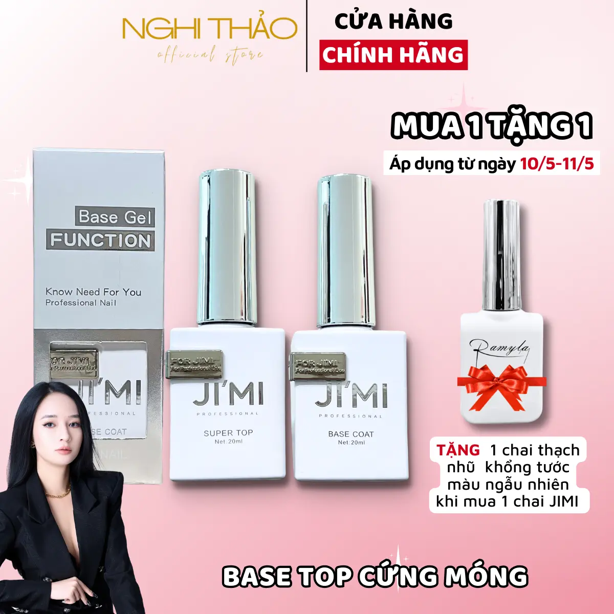 Base top JIMI 20ml dòng cao cấp của OUBOLI [Tặng 1 chai thạch nhũ khổng tước màu ngẫu nhiên]