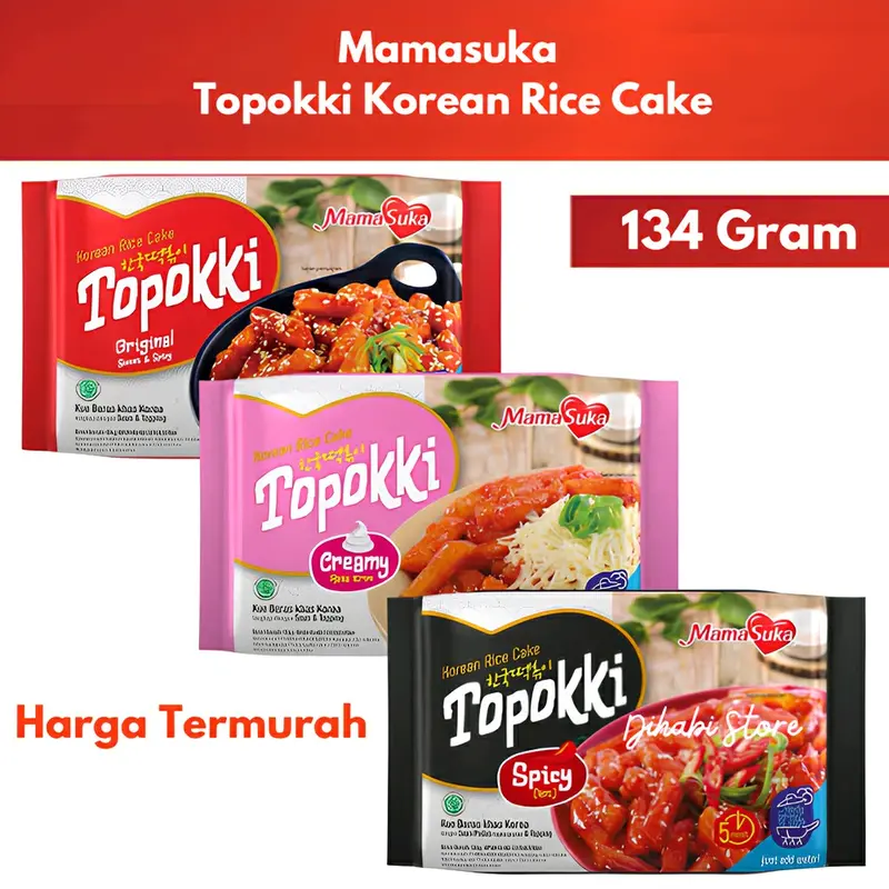 Mamasuka Topokki Korean Rice Cake Original , Creamy , Spicy 134 Gram Makanan Food 0