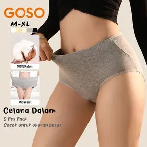 GOSO 5 Pcs Celana Dalam Wanita Mid Waist 100% Katun Anti Bakteri Graphene Boxer Seamless cd Nyaman & Slimming Cewek Dewasa Pendek