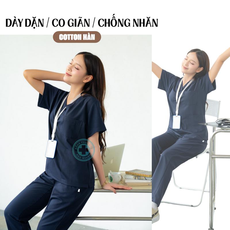 Bộ Scrubs bác sĩ Hào Quang Vải cotton hàn dày dặn, đứng form