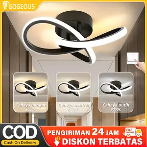 GOGEOUS Lampu Plafon Minimalis Modern Lorong Lampu Hias Ring Mewah 24W 3 Warna Lampu Plafon Ruang Tamu LED Hitam kamar Sederhana lampuruangtamu Putih Saklar Akrilik