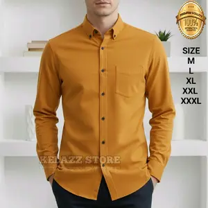 Kemeja Polos Mustard Pria Lengan Panjang Slim Fit Katun Premium | Kemeja Distro Casual Formal Size M L XL XXL XXXL