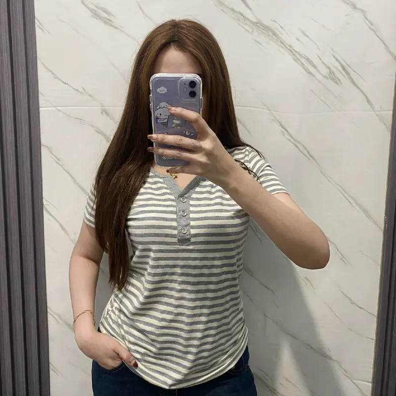 Kaos spandek Salur V-neck import melar kancing hidup 6