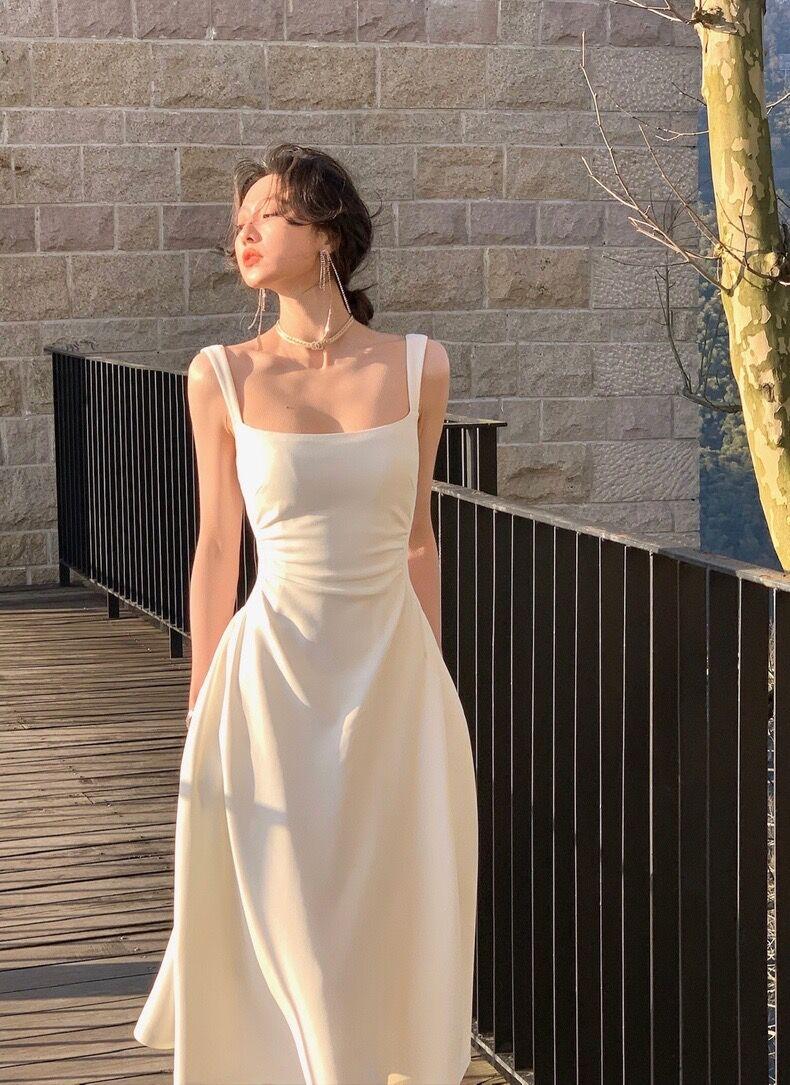 Product Introduction of Women's new slim fit mid length dress, solid color suspender dress, waist cinching, niche design for girls, women's mid length dress Casual Womenswear 15