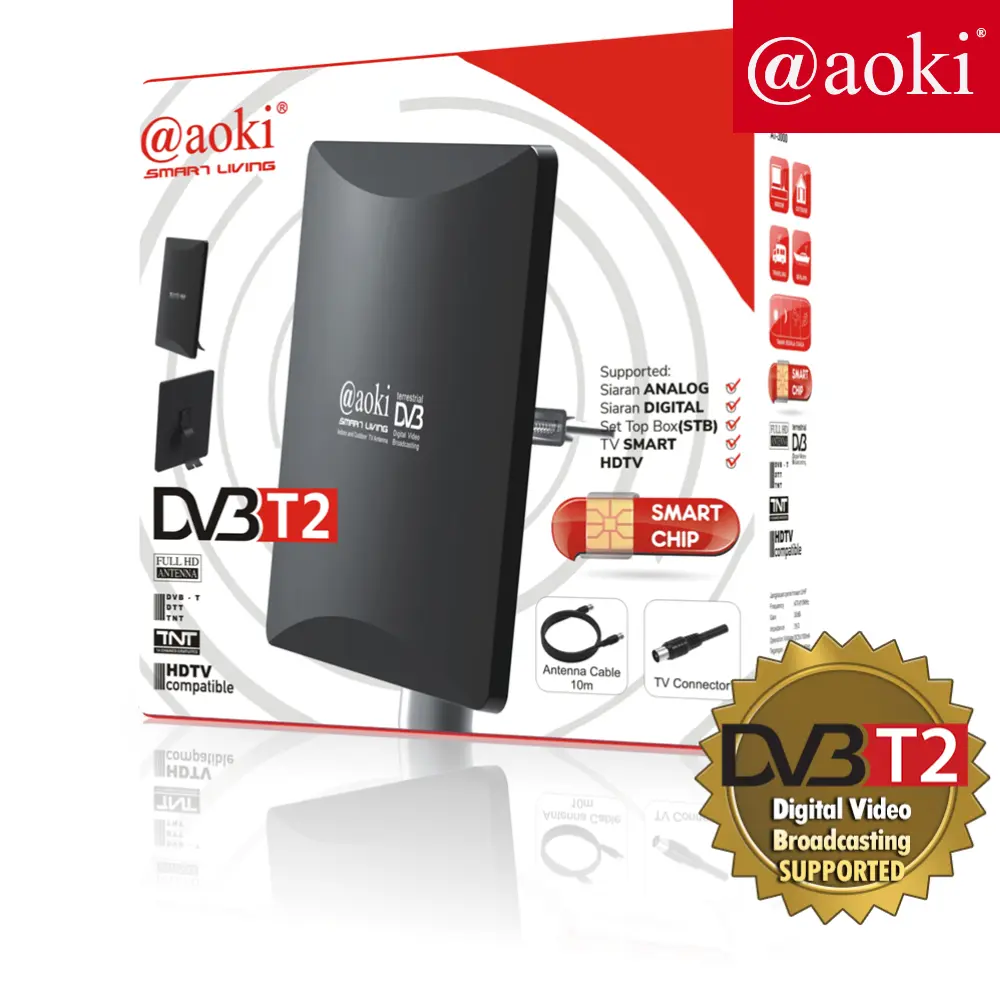 AOKI Antena 2 tv digital luar dalam indoor outdoor AT3000 Kabel