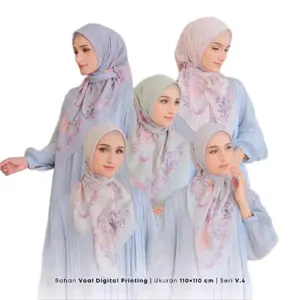 Dapat 5  jilbab buckle motif pouch Voal Muslim ~ kerudung segi empat motif ~ kerudung square Nyaman Cantik Standar