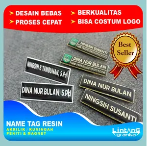 Name Tag Nama Dada papan nama resin Akrilik  Peniti Magnet Satuan SISWA Dokter Guru ASN Pegawai