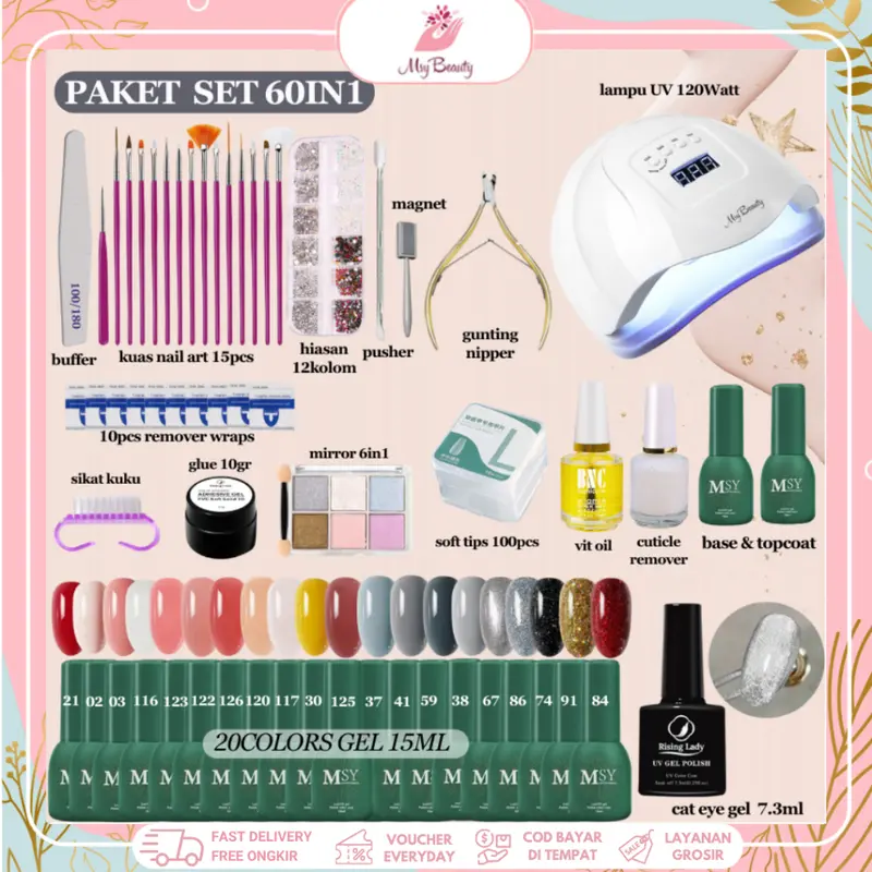 MSY SET NAIL ART LENGKAP 31IN1/33IN1/60IN1/SET KUTEK GEL NAIL POLISH UV/UNTUK NAIL ART PEMULA 0