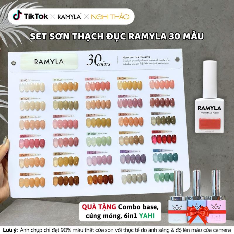 Set sơn gel thạch đục RAMYLA 30 màu Tặng combo base cứng móng 6in1 YAHI