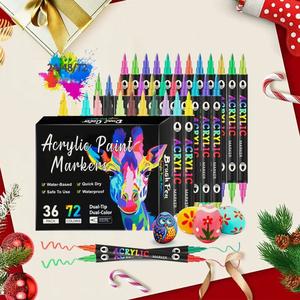 アクリル絵の具マーカーペンセット 12/24/36本入り 両端両色 アクリル絵の具マーカーペン ロックペイント、木材、キャンバス、石、ガラス用アート用品 クリスマスギフト