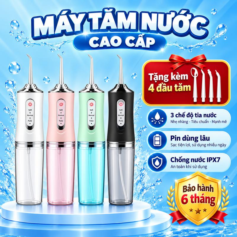 Máy tăm nước cầm tay không dây với 3 chế độ làm sạch, 4 đầu phun, sạc USB, dùng để làm sạch kẽ răng.