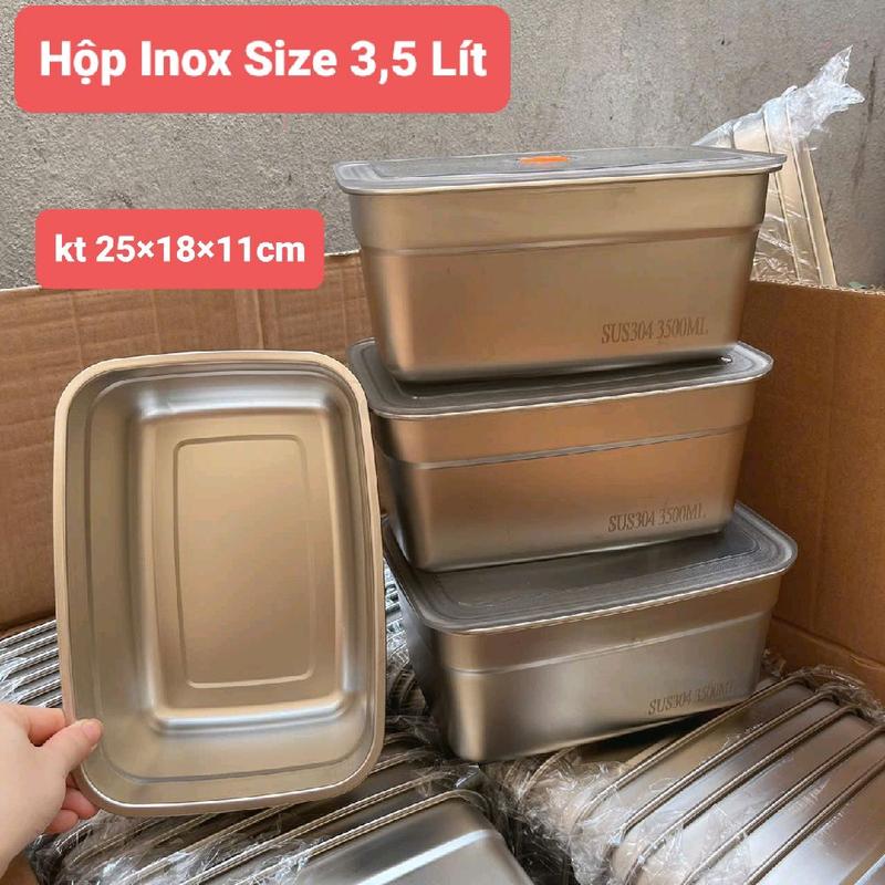 Combo 3 Hộp Inox Size 3500ml Loại Dày Đẹp Có Nắp Đậy Tiện Lợi Hàng Inox Không Hút Nam Châm