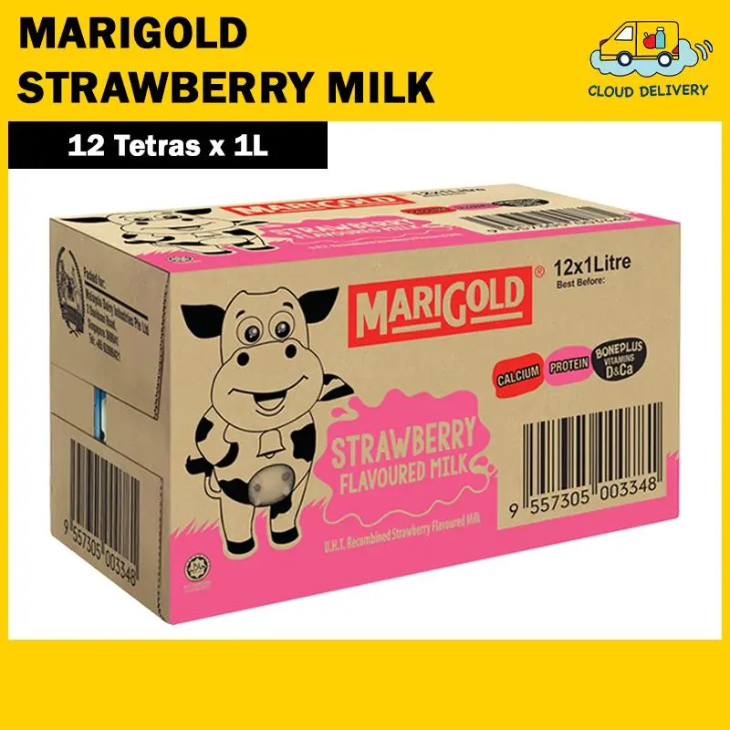 Marigold UHT Milk (12 x 1L) - Strawberry - Expiry 22 June 2025