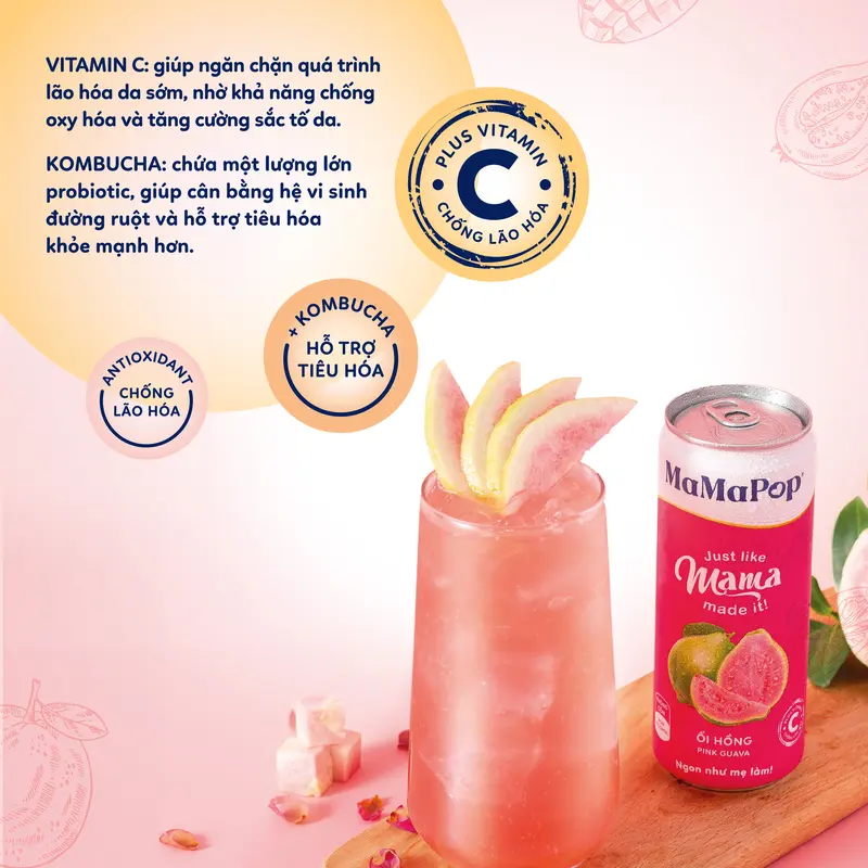 Mamapop thùng 12 lon nước trái cây sparkling vị Bưởi Hồng 330ml 2