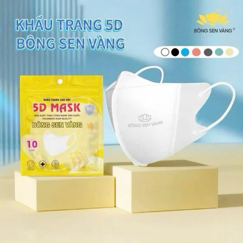 10 Chiếc Khẩu trang 5D Bông Sen Vàng, kháng khuẩn, , thương hiệu uy tín