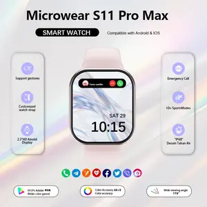 Layar AMOLED 2.2" Smartwatch Tahan Air - 11 Pro Max  10 Pro Max  Original NFC GPS Panggilan Bluetooth Pengisian Nirkabel Pria Wanita Gratis Wallpaper