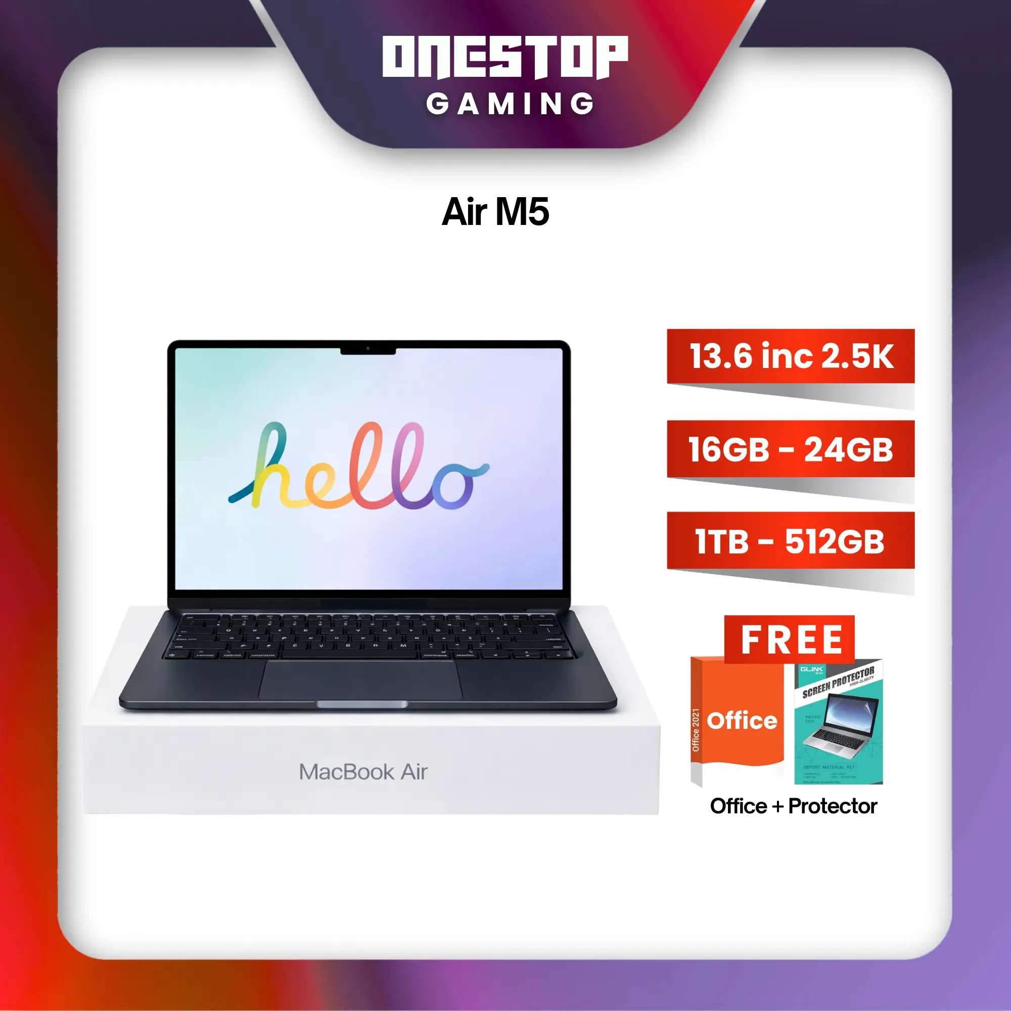 [ ORIGINAL ] Apple Macbook Air M5 2026 13 Inch RAM 24 16GB 1TB 256GB SSD Silver Starlight Midnight Sky Blue