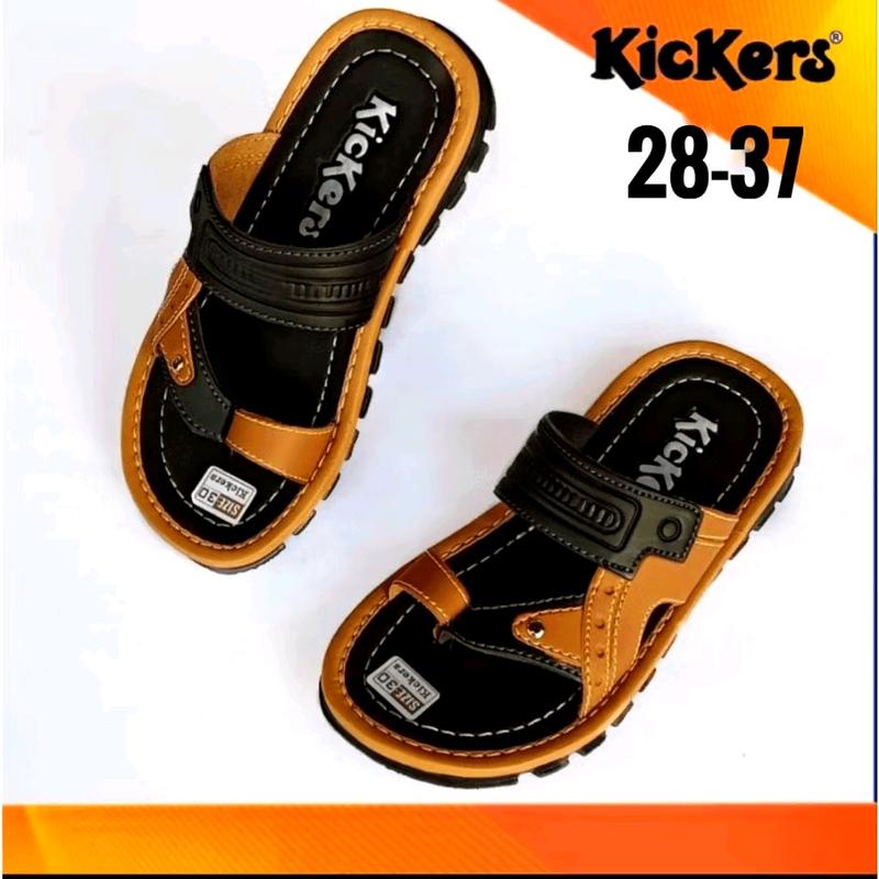 Promo Sandal Anak / Sandal Ank kickrs /Sandal Ank Kulit/ Sandal Anak SD/ Sandal Japit Motif 2 Warna/ size 28-37 Usia 3-10 Tahun Sepatu Fashion Karet 1