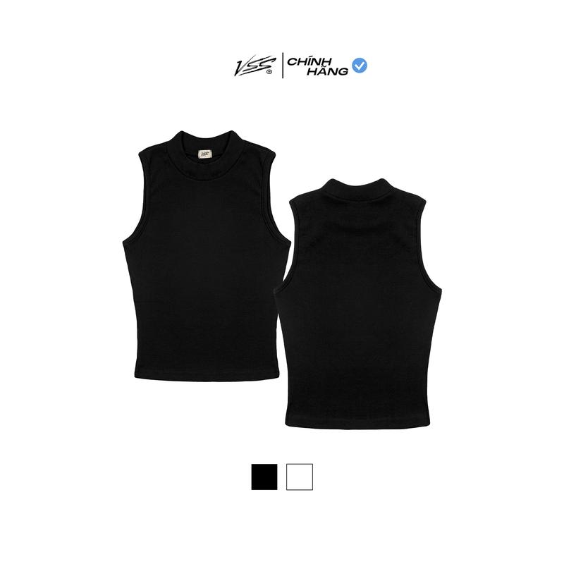 Áo Ba Lỗ Nữ VSS Chính Hãng Vải Thun Gân Co Giãn Mềm Mại Cổ Lọ Trơn Basic Ôm Body Fit Dáng Cá Tính - ABL11