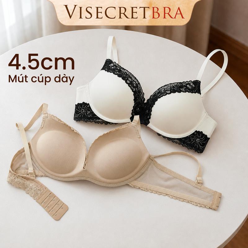 VISECRETBRA Áo Lót Áo Trong PushUp Bra Nữ Chất Su Phối Viền Ren Mút Đệm Dày Độn Nâng Quả Tạo Khe - Dây Vai Bảng Lưng Nhỏ -- A-VN260450