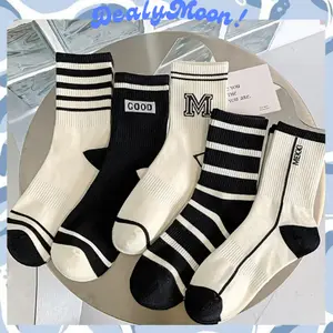 [DM] KK1111 Kaos Kaki Pendek Dewasa Motif Garis Hitam Putih Kaus Kaki Olahraga Atas Mata Kaki  Kekinian Wanita