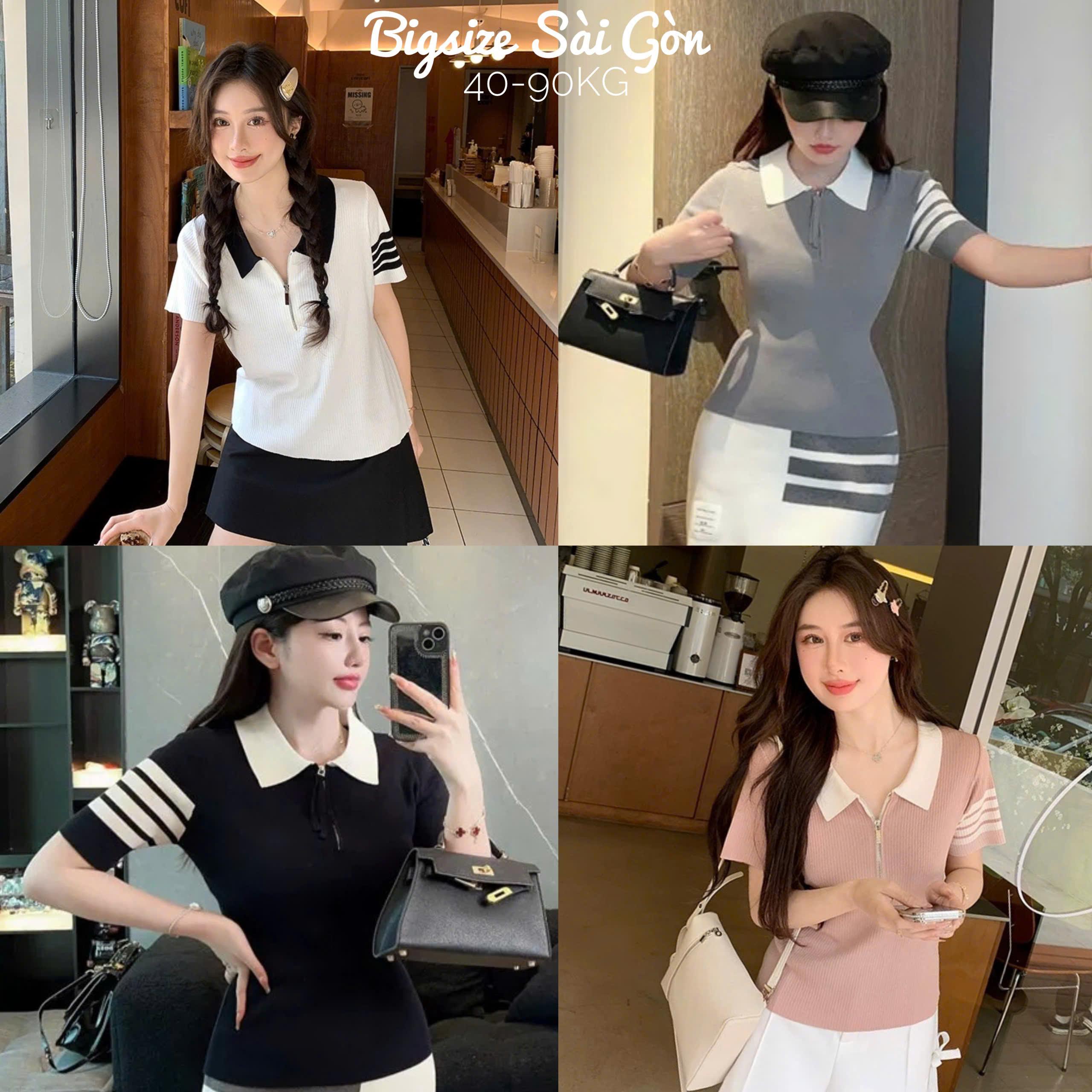 Áo Thun PoLo Nữ Tay Ngắn Phối Cổ Dây Kéo Vải Thun Tăm 45- 90Kg Bigsize Dễ Thương Top Nữ Women - B.1559