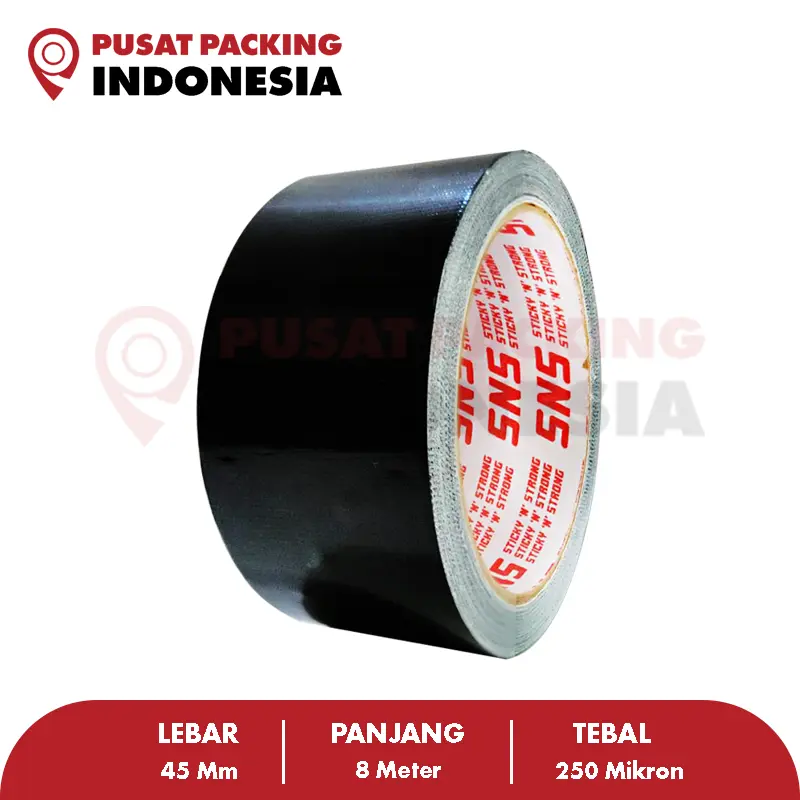 ( 1 SLOP / 6 PCS ) - Lakban Kain Hitam / Cloth Tape 8  Meter x 45 Mm x 250 Mic (SNS) 1