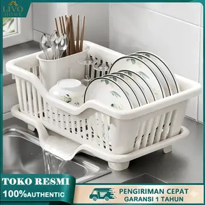 Livo Home Rak Pengering Piring Plastik PP Tebal Multifungsi Anti Debu Kapasitas Besar Desain Minimalis Tahan Cipratan Air Cocok untuk Dapur Kecil & Besar