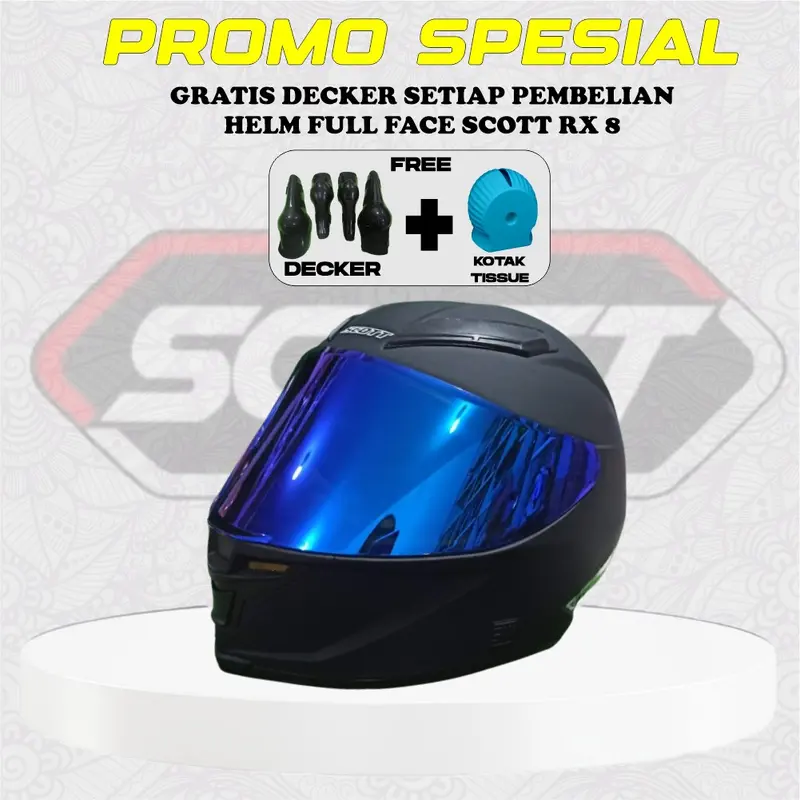 (PROMO FREE DECKER) Helm Scott RX 8 PISTA / helm Full face warna polos free knee serta 1 busa helm 0