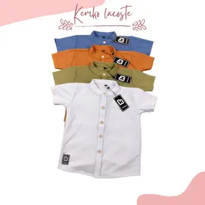 Baju Kemeja koko kemko anak laki laki cowo cowok bahan pique lembut adem bisa buat formal ato non formal usia 1-10 tahun Muslim Nyaman Panjang Brown