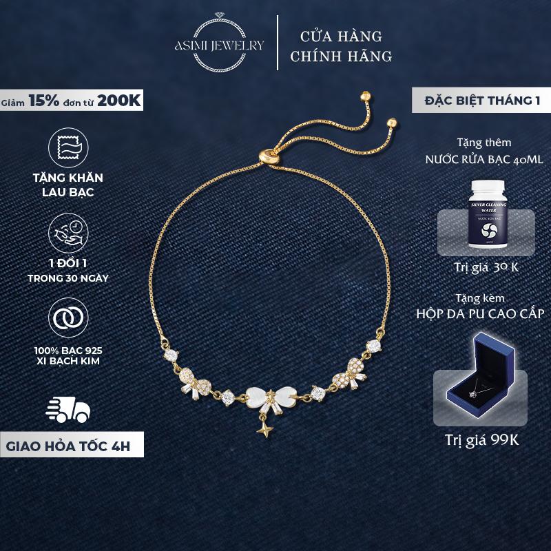 Lắc tay bạc nữ mạ vàng Nơ Hoàng Gia Asimi lắc tay bạc Ý S925 rút sang trọng thanh tao Royal Grace LT48