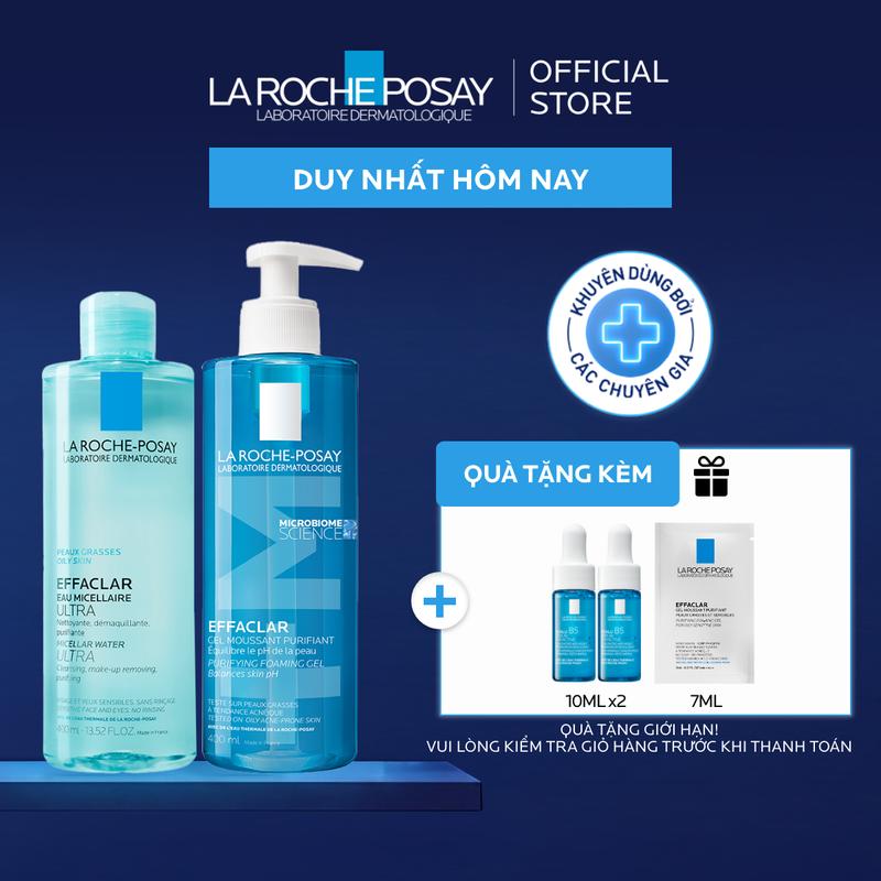 Bộ sản phẩm làm sạch và tẩy trang dành cho da dầu mụn La Roche-Posay Double Cleansing Oily Skin