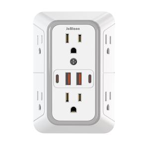 Cargador de pared JcBlaon, protector contra sobretensiones con 4 puertos de carga USB (2 USB C), adaptador de enchufe múltiple para el hogar, viajes y oficina